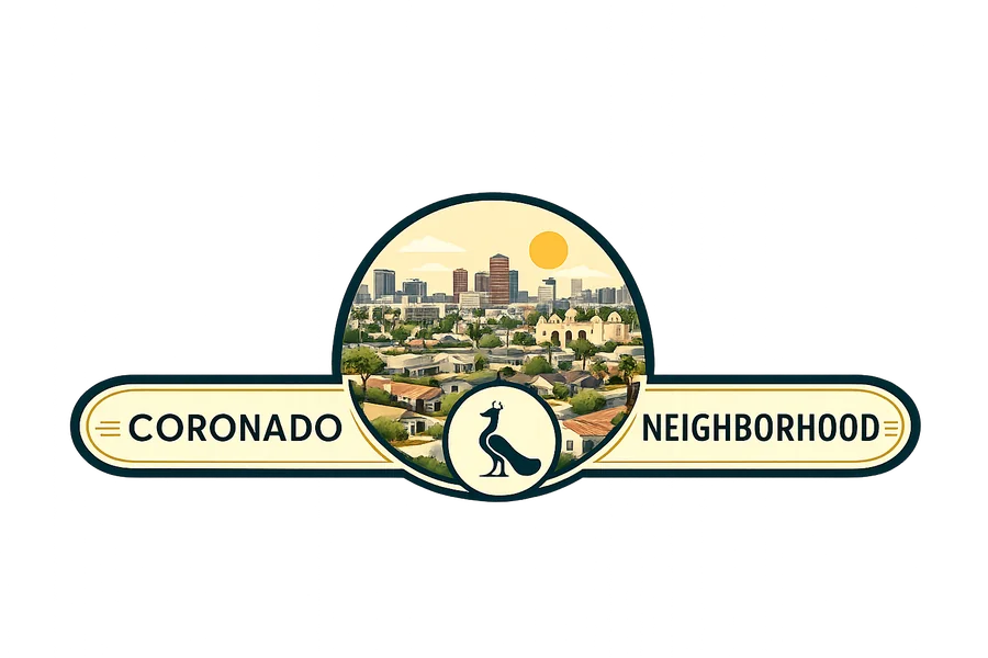 Coronado neighborhood and peacock banner